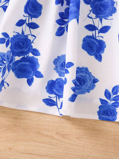 Royal Blue Rose One-Shoulder Ruffle Dress Wholesale