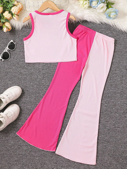 Girls'Color Block Flared Pants Set Wholesale