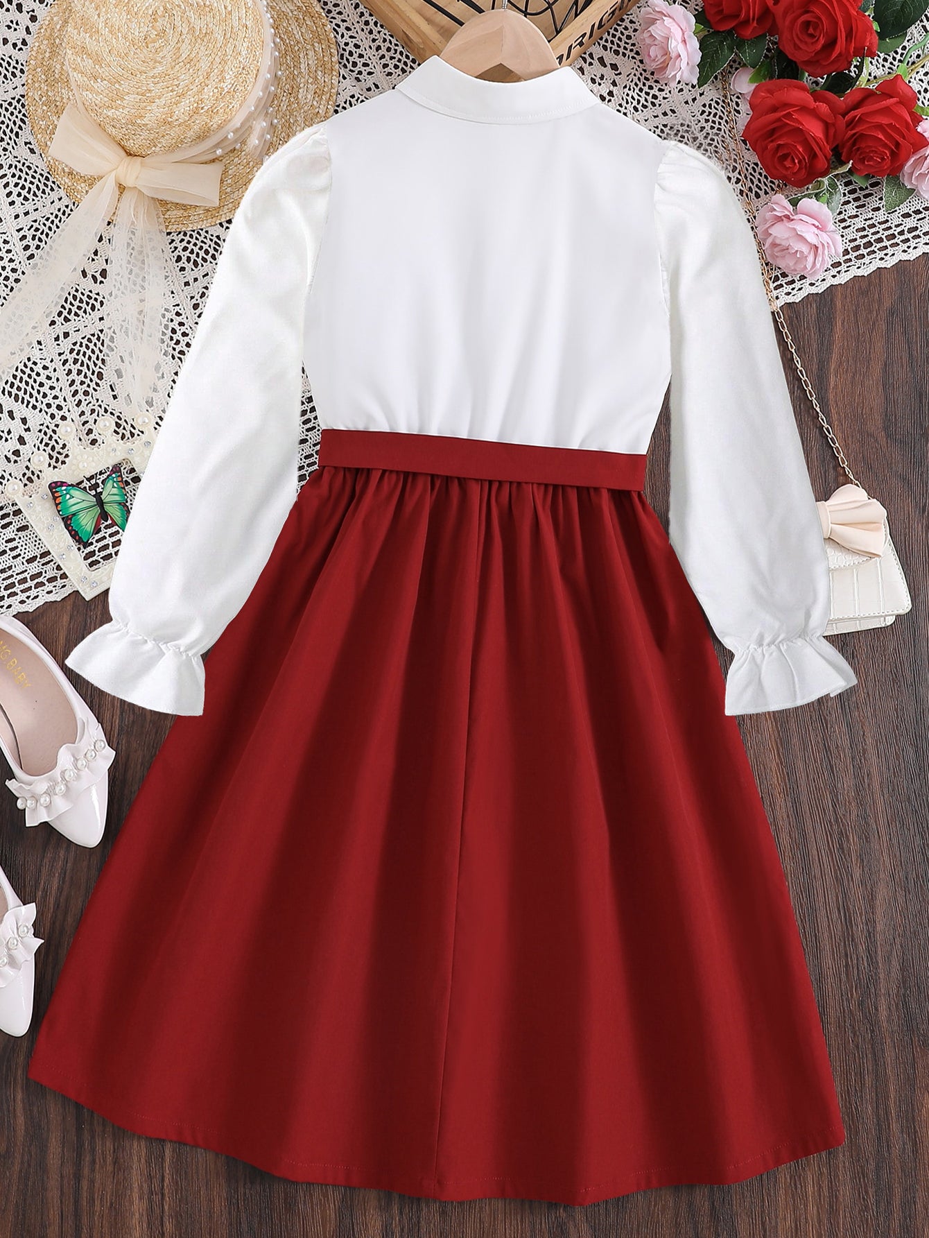 Girls' Embroidered Floral Shirt Dress with Bow-Tie Waist Wholesale