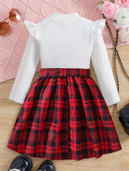 Adorable Red Plaid Pinafore Dress Set for Girls Wholesale