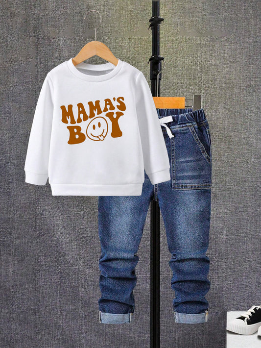 Mama's Boy Smiley Sweatshirt & Jeans Set Wholesale