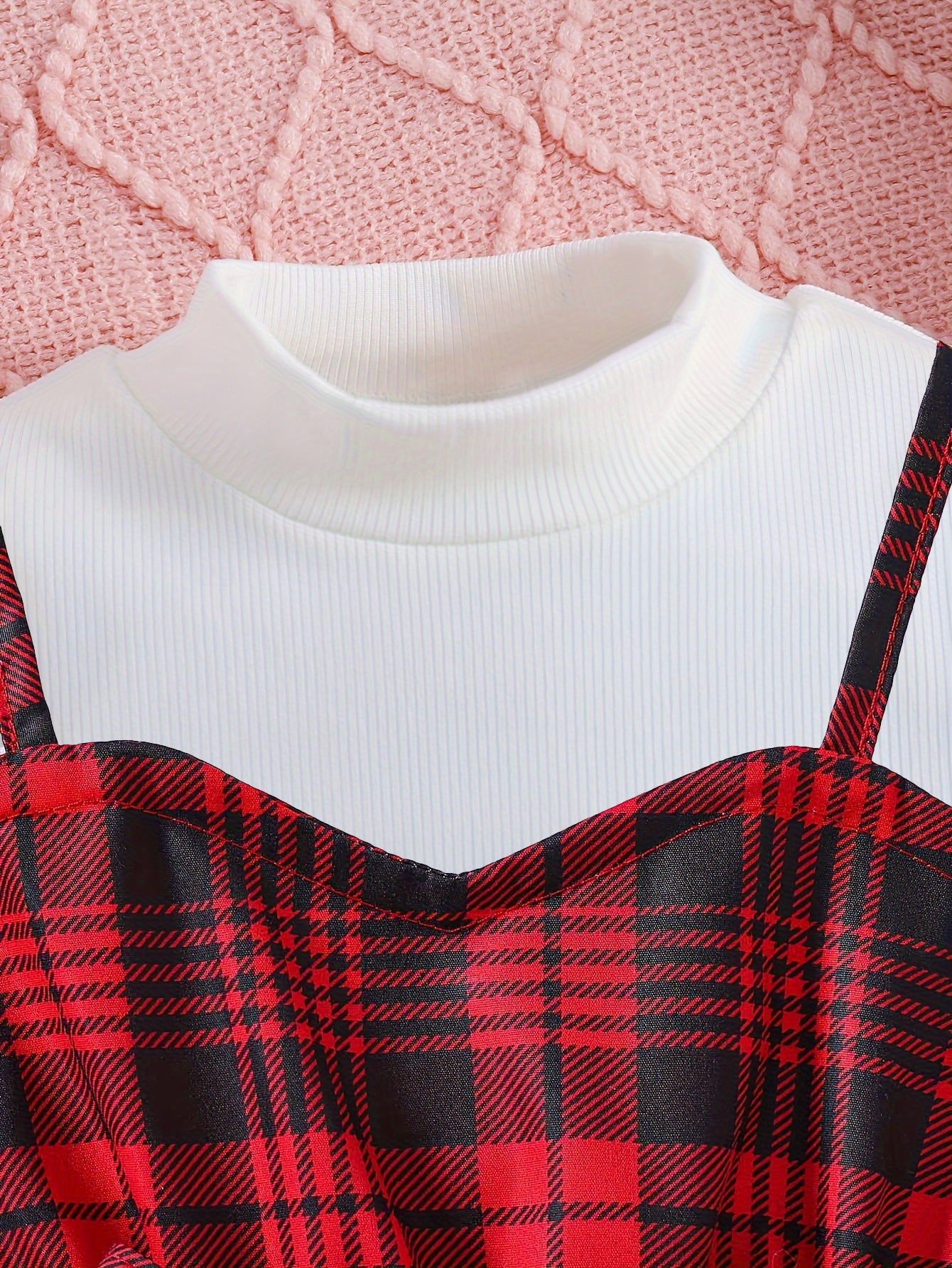 Adorable Red Plaid Pinafore Dress Set for Girls Wholesale