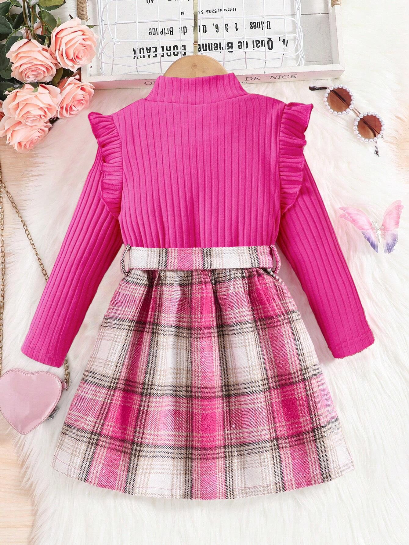 Trendy Pink Plaid Dress for Girls