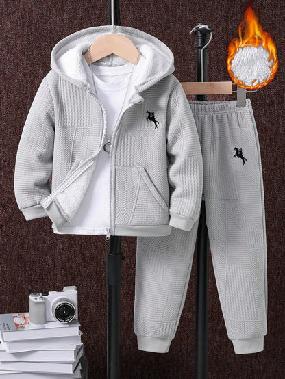 Cozy Fleece-Lined Quilted Hoodie and Jogger Set for Boys Wholesale