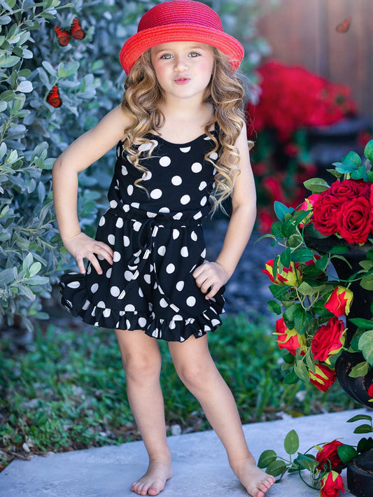 Navy Polka Dot Ruffle Hem Girls' Jumpsuit Wholesale