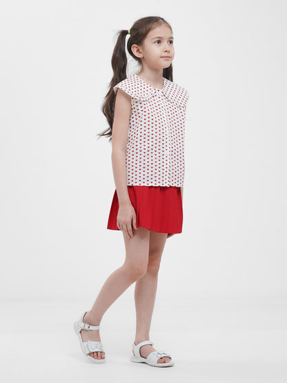 Girls' Pleated Skirt and Heart-Print Blouse Set Wholesale