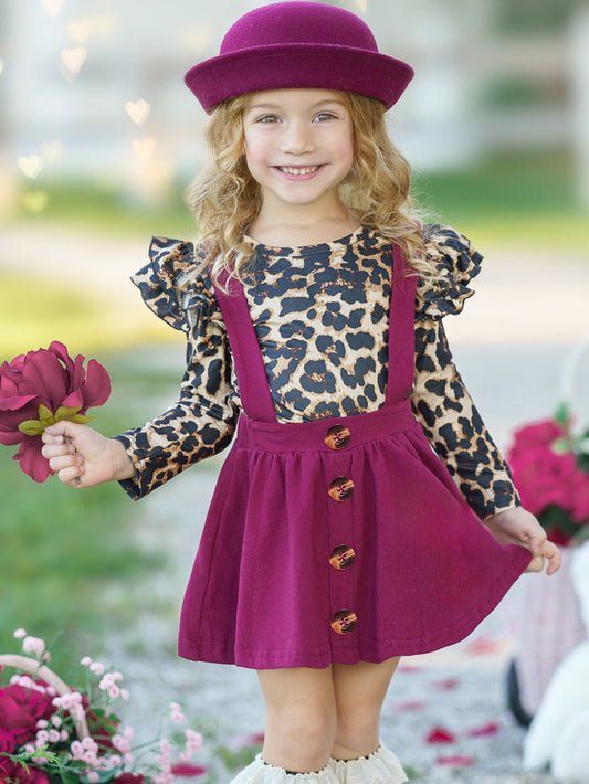 Toddler Girls' Leopard Print Top & Buttoned Skirt Set Wholesale