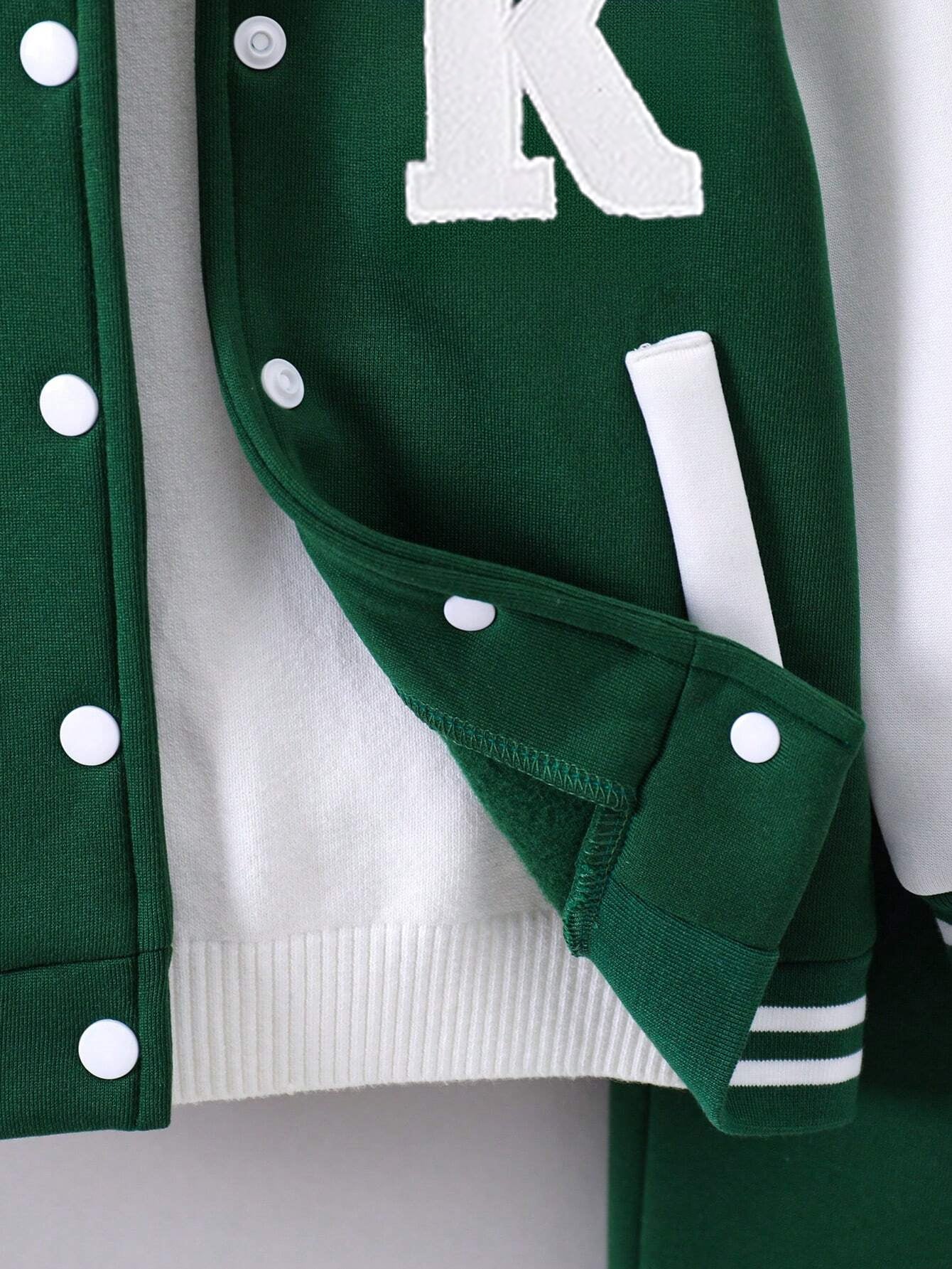 Kids Green and White Varsity Jacket Set with Letter 'K Wholesale