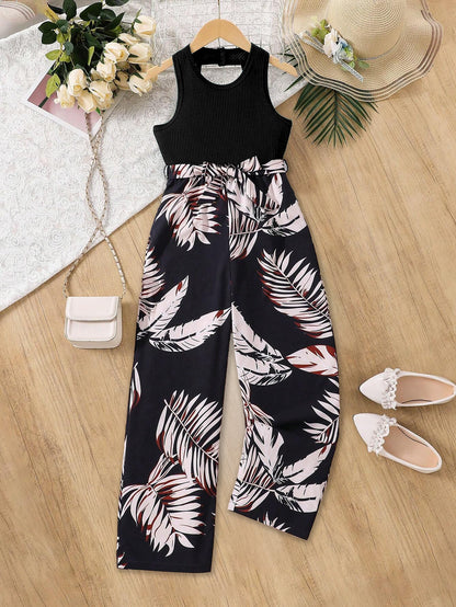 Girls' Tropical Print Halter Neck Jumpsuit Wholesale