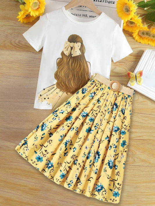 Sunflower Dreams T-Shirt and Floral Skirt Set Wholesale