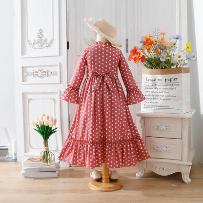 Girls' Red Polka Dot Dress with Bell Sleeves Wholesale