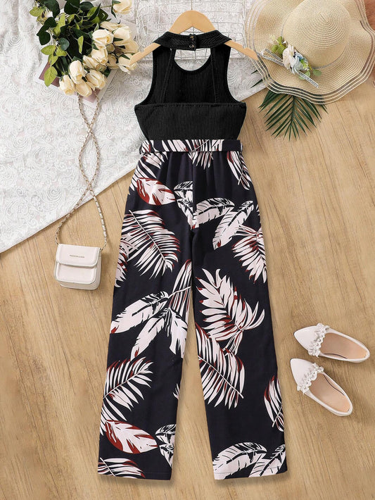 Girls' Tropical Print Halter Neck Jumpsuit Wholesale