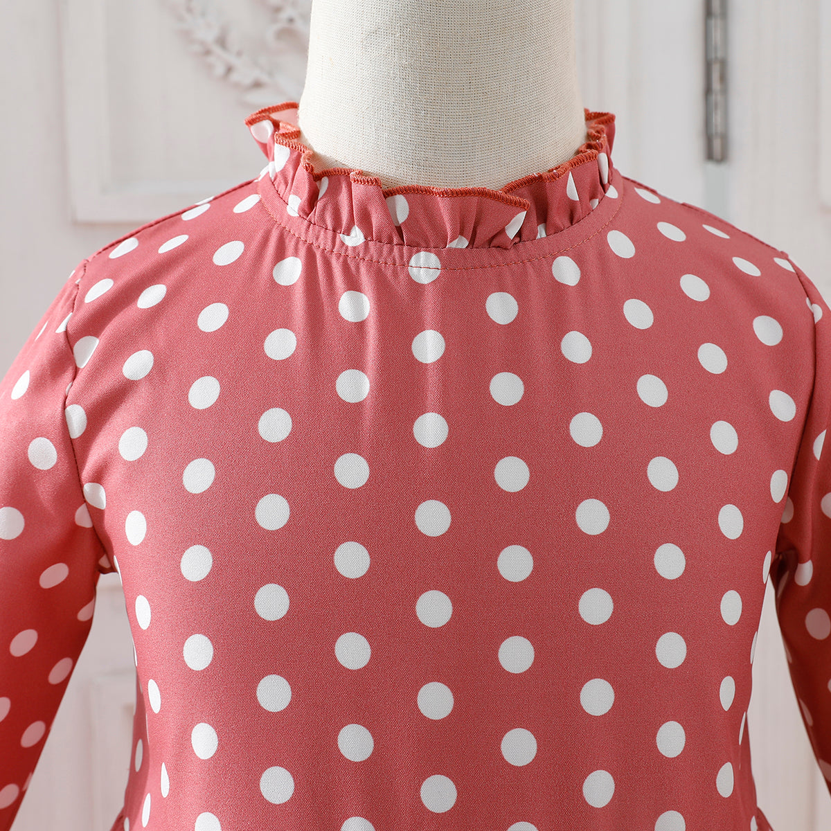 Girls' Red Polka Dot Dress with Bell Sleeves Wholesale