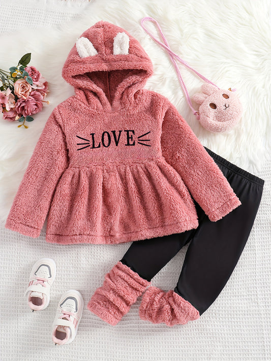 Cute "Love" Bunny Ear Hoodie & Leggings Set for Girls Wholesale