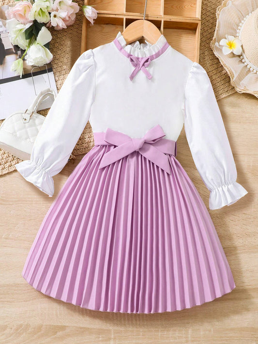 Elegant Bowknot Pleated Dress for Girls Wholesale