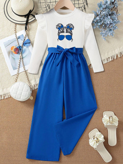 Girls' Cool Sunglasses Graphic Top & Bow-Tie Pants Set Wholesale