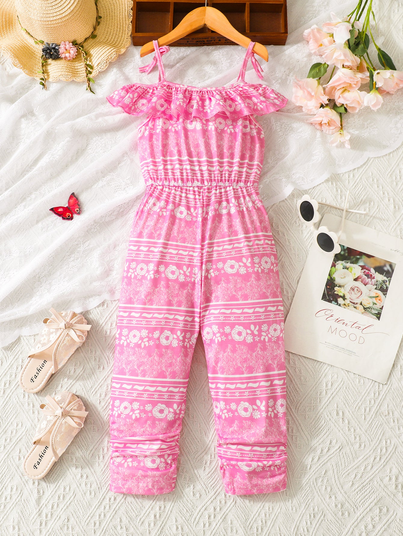 Pink Boho Floral Print Off-Shoulder Jumpsuit Wholesale