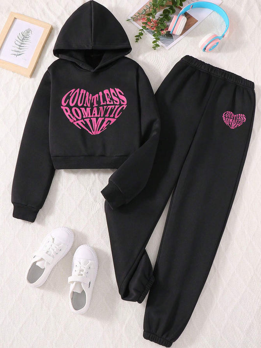 Girls' Countless Romantic Time' Hoodie & Jogger Set Wholesale