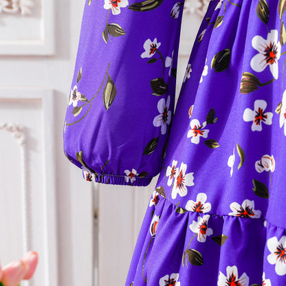 Girls' Purple Floral Tiered Long-Sleeve Maxi Dress Wholesale