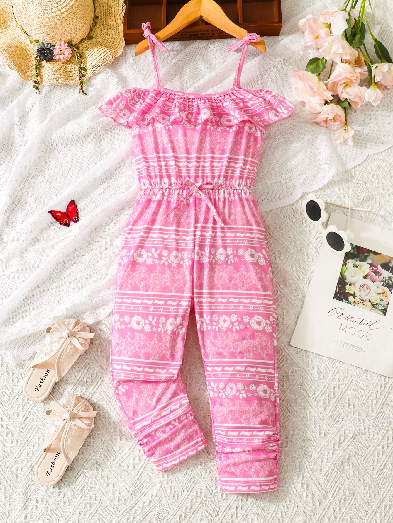 Pink Boho Floral Print Off-Shoulder Jumpsuit Wholesale