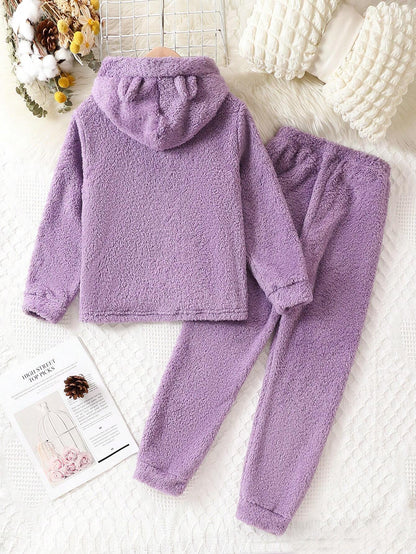 Ultra-Soft Purple Plush Hoodie Toddler Set