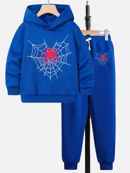 Kids Blue Spider Web Hoodie and Jogger Set Wholesale