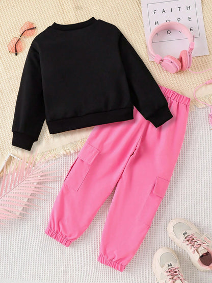 Chic Toddler Girls' Pink Bow Sweatshirt and Cargo Joggers Set Wholesale