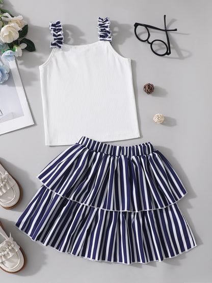 Girls' Nautical Striped Tiered Skirt Set Wholesale