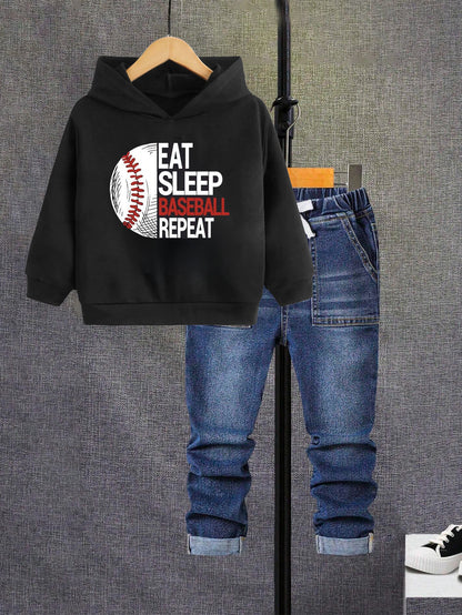 Baseball Repeat Boys Hoodie & Jeans Set Wholesale