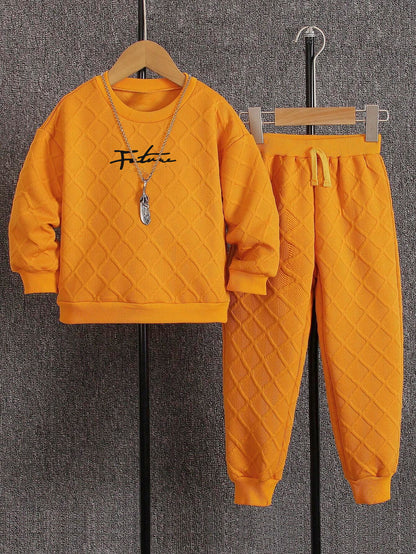 Quilted Diamond Pattern Sweatsuit Set for Boys Wholesale