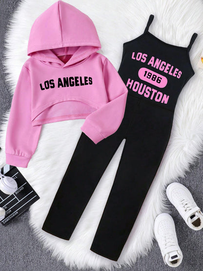 Girls'Los Angeles Houston' Hoodie & Jumpsuit Set Wholesale