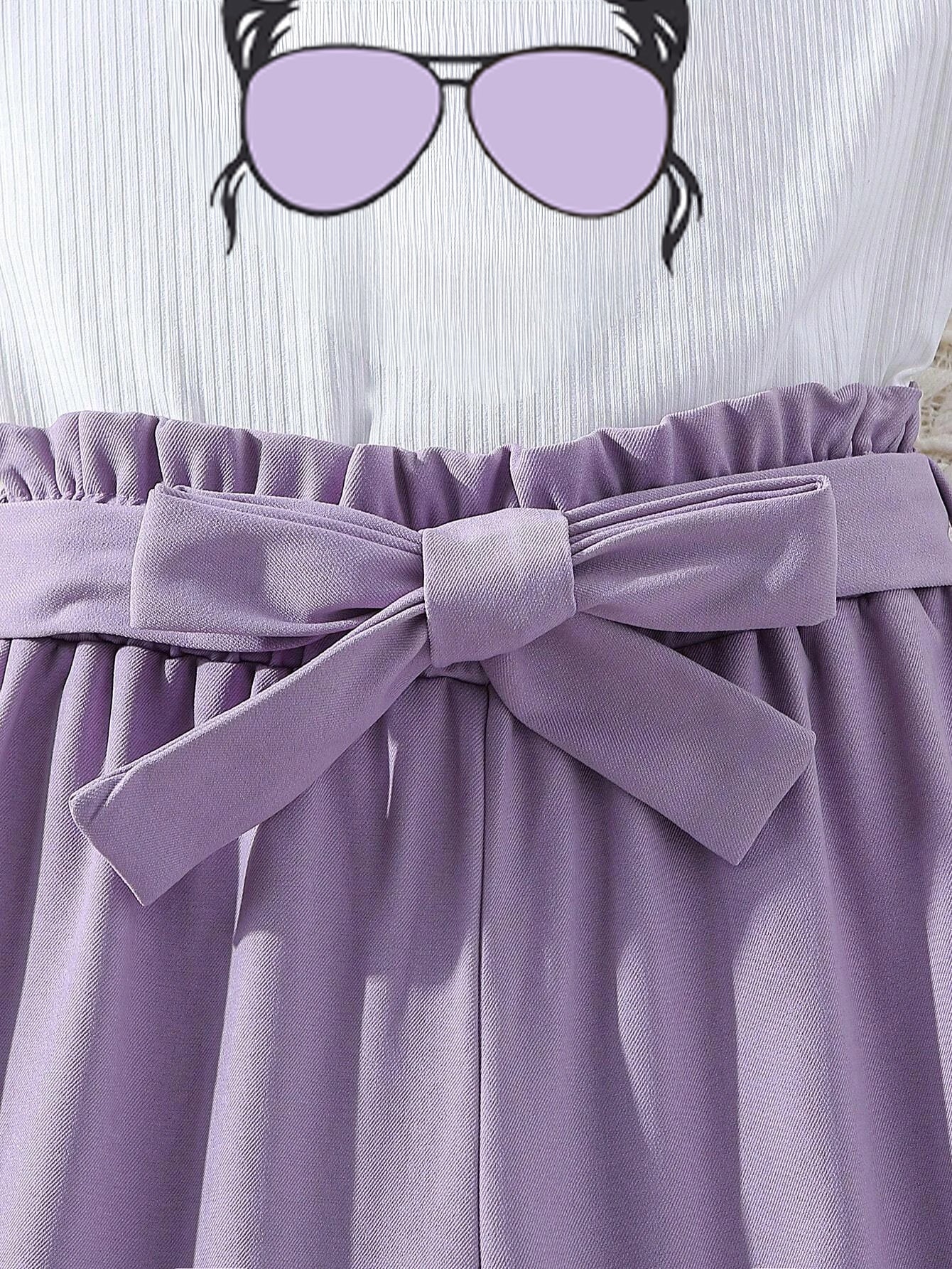 Girls' Ruffle Sleeve Top & High-Waisted Lilac Trousers Set Wholesale