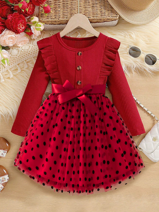 Charming Red Ruffled Tulle Dress for Girls Wholesale