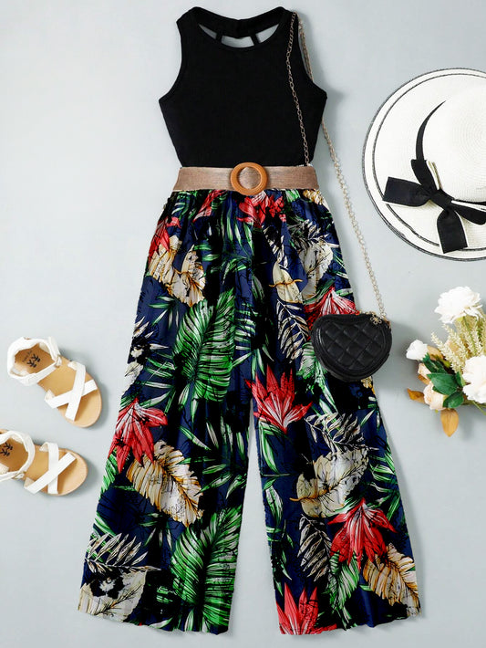 Girls' Tropical Vibes Tank and Wide-Leg Pants Set Wholesale