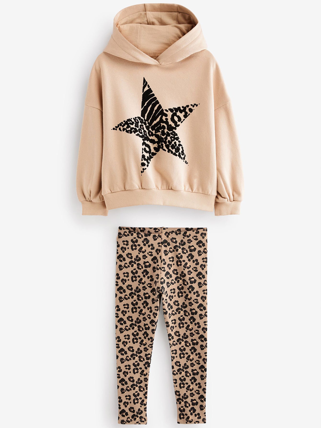 Girls'Star Hoodie & Leopard Leggings Set Wholesale