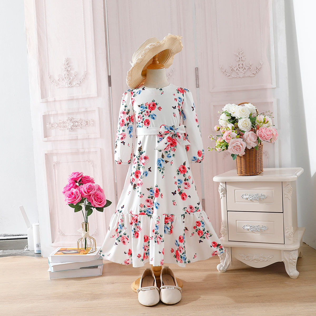 WhiteFloralDressForKids
