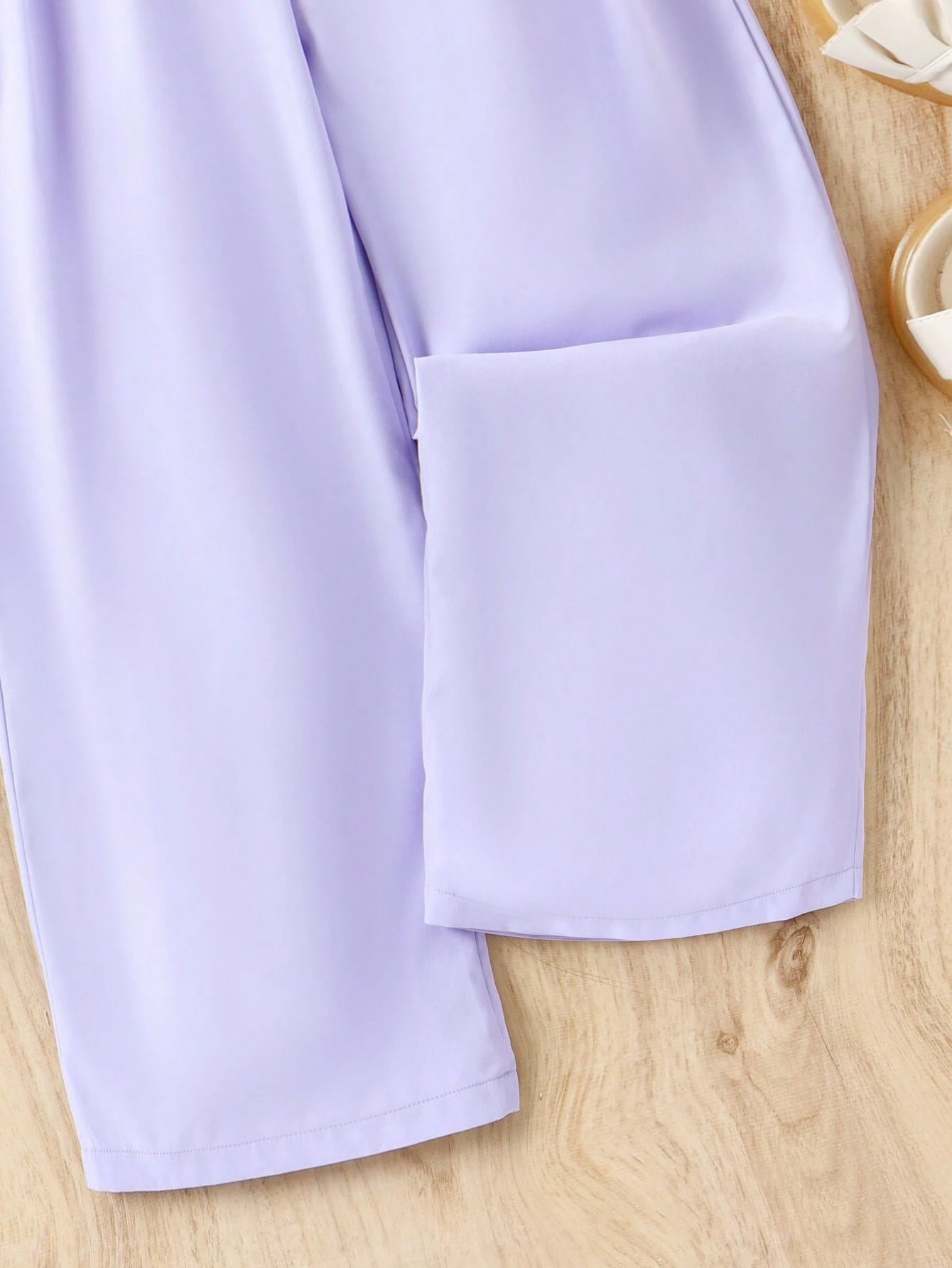 Girls' Casual Black Crop Top & Lilac Wide-Leg Pants Set Wholesale