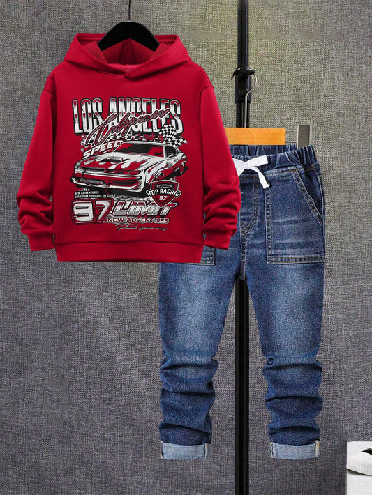 Racing Car Hoodie and Denim Jeans Set for Boys Wholesale