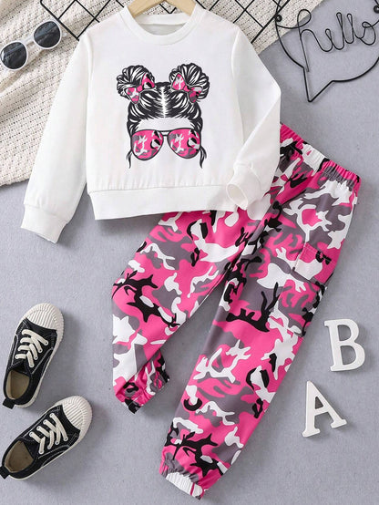 Girls' Sweatshirt & Pink Camo Joggers Set