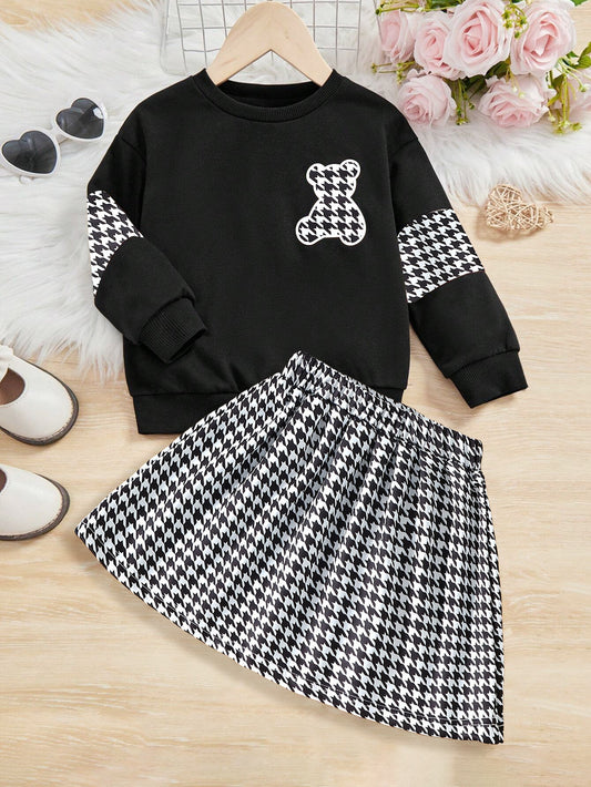 Girls' Houndstooth Teddy Sweatshirt & Skirt Set Wholesale