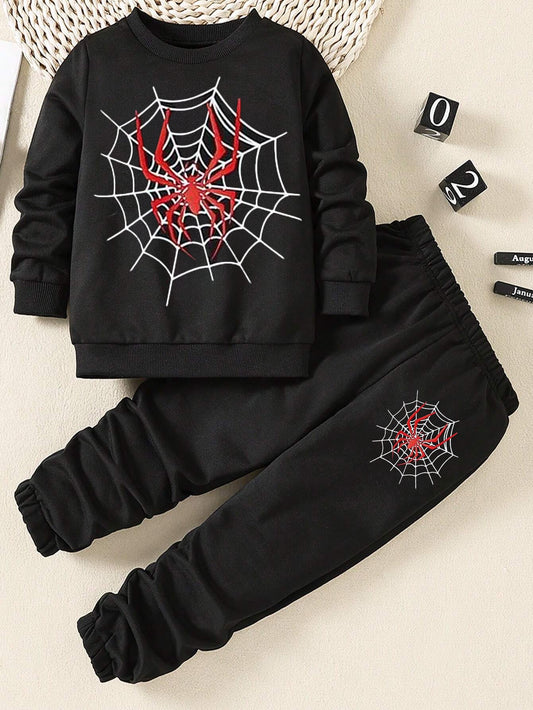 Spider Web Graphic Boy Sweatshirt and Jogger Set Wholesale