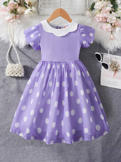 Adorable Lilac Polka Dot Puff Sleeve Dress Wholesale