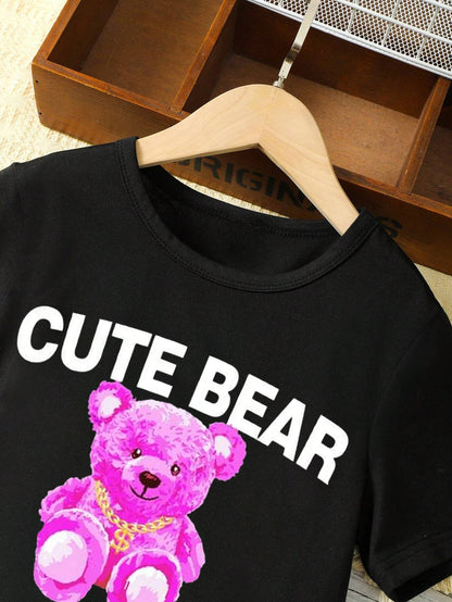 "Cute Bear" Graphic Tee & Shorts Set for Girls Wholesale