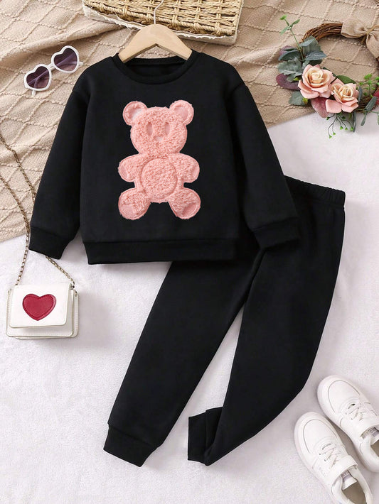 Cute Teddy Bear Plush Sweatshirt & Jogger Set for Girls Wholesale