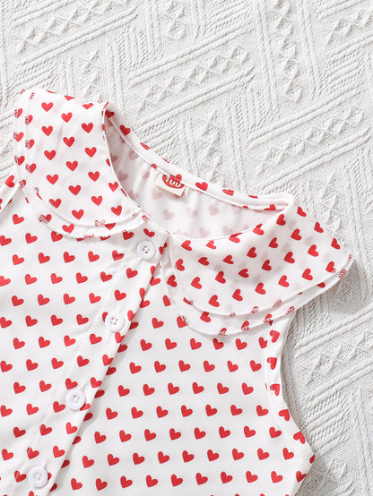 Girls' Pleated Skirt and Heart-Print Blouse Set Wholesale