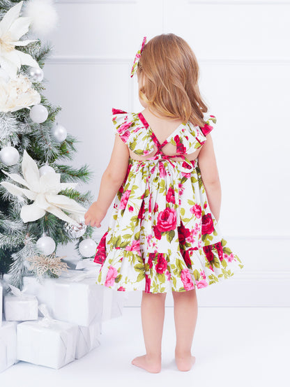 Girls' Ruffled Cap Sleeve Floral Dress Wholesale