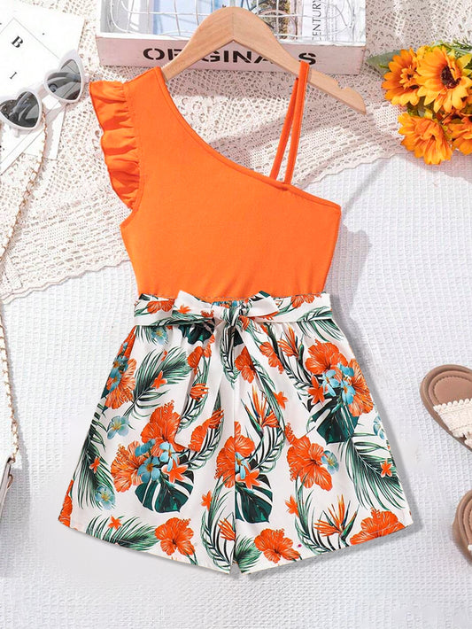 Tropical Bliss One-Shoulder Top & Floral Shorts Set