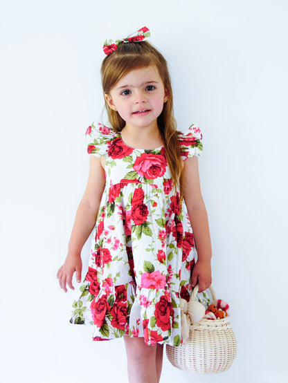 Girls' Ruffled Cap Sleeve Floral Dress Wholesale