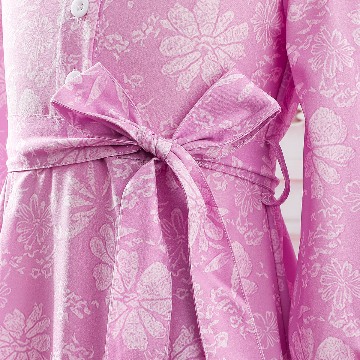 Girls' Pink Buttoned Dress with Floral Embossed Print Wholesale