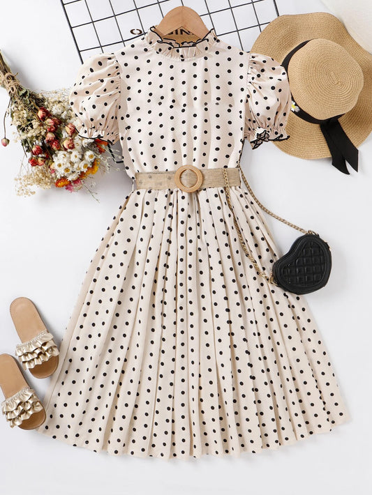 Vintage Polka Dot Puff Sleeve Dress